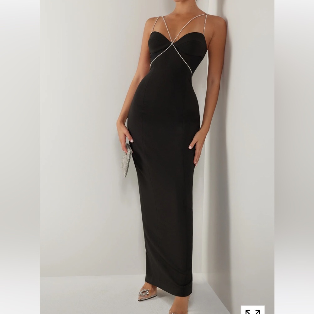 Black Diamanté Strap Cutout Maxi Dress from Heiress XS